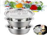 Fast Prep Slicer Bowl, 3-In-1 Stainless Steel Grater Bowls, 3 In 1 Multipurpose Drain Basket Grater V1366-AZ2-W-10994