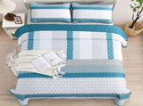 Teal Blue Stripe Boho Elysian Bedspread Coverlet 3 Piece Set V745-AC081297Q13U
