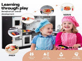 Keezi Kids Wooden Kitchen Playset 29pc Food Set Black White PLAY-WOOD-TAP-3IN1