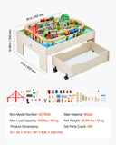 VEVOR Train Table 100 PCS Wooden Kids Activity Table with Rolling Storage Drawer V952-CGKHCZ312513ALK2I001V0