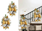2pcs 21.6in Xmas Staircase Wreath with Berries Pinecones Bowknot Xmas Teardrop Swags Golden V1294-YM0901-240921FB03-1