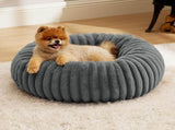 Calming Donut Pet Bed - Faux Rabbit Fur Soft Warm Round Cat Dog Bed - Plush Cozy Cuddler for Small V1258-DROP002-PETBED-01-GRY-S