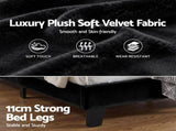 Artiss Double Bed Frame Upholstered Platform Base with Geometric Headboard Black Velvet BFRAME-H-HUSH-D-BK-AB