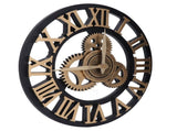 Large 3D Retro Wall Clock 34CM Vintage Wooden Gear Wall Clock Numerals Industrial Style Clocks for V1294-YM0901-3115240034511