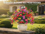 UV Resistant Artificial Outdoor Flowers, 22 Faux Flowers with Ground Stakes for Outdoor Yard & Lawn, V1366-AZ2-W-10802