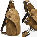 Vintage Waxed Canvas Crossbody Sling Bag with Crazy Horse Leather, Large Capacity Chest Pack, V1232-RBBB-004