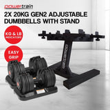 Powertrain Gen2 40kg Home Gym Adjustable Dumbbell Set with Pro Stand DMB-BF4-020-2S