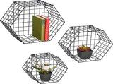 3-Piece Black Hexagon Wire Wall Shelf Set, Industrial Mesh Display Shelves in 3 Sizes V1188-MS-731-111