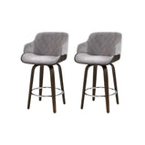 Artiss 2x Bar Stools Swivel Velvet Padded Wooden BA-TW-8908-GYX2