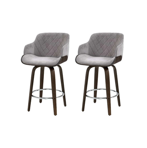 Artiss 2x Bar Stools Swivel Velvet Padded Wooden BA-TW-8908-GYX2