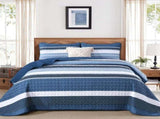 Blue Stripe Patchwork Mosaic Bedspread Coverlet 3 Piece Set V745-AC081850Q13U