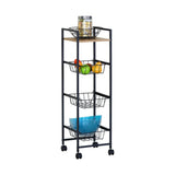 CARLA HOME 4 Tier Rolling Kitchen Trolley Cart - Rustic Brown - Steel - Kitchen Rolling Cart V178-36446