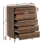 Artiss 5 Chest of Drawers - MIRI Walnut FURNI-Q-CDR-03-WD-AB