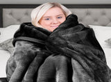 Laura Hill 600-GSM Mink Blanket Queen Size Double-Sided Soft Plush Bed Faux Throw Rug Wine Blac MINK-BK
