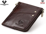 men's genuine leather RFID blocking double zipper coin purse, multiple card slots V1106-918-65153-BLK-M
