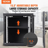 Wall Mount Network Server Cabinet, 393.7 mm Deep, Server Rack Cabinet Enclosure, 90.72 kg Max. V952-WLJJGHB12U155L3S8V0