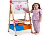 Art Easel for Kids, 3-in-1 Wooden Double-Sided Kid's Art Easel with Magnetic Whiteboard, Chalkboard, V952-ZLSKMZZLSSMY23CYQV0