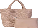 Woven Tote Bag for Women Soft Leather Handbag with Pocket V1263-JX-3496