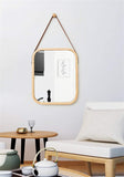 CARLA HOME Hanging Wall Mirror with Bamboo Frame with Adjustable Leather Strap for Bathroom, LSB-36293