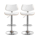 Artiss 2x Bar Stools Kitchen Dining Chairs Gas Lift Stool Wooden Leather White BA-TW-8095-WHX2