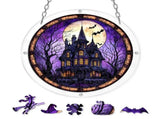 Spooky Halloween Castle Acrylic Puzzle Suncatcher, Hanging Ornament Decoration, Unique Puzzle Pieces V1369-AZ3-W-15358