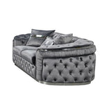 3 Seater Sofa Grey Velvet Fabric Solid Wood construction Silver Stainless Steel Trim V43-SOF-DUK3SGR-S