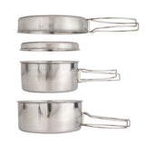4Pcs Outdoor Camping Cooking Pots Camping Stainless Steel Cookware with 2 Cooking Pot/Frying Pan/Lid V1369-AZ3-W-13897