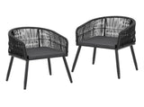 Gardeon 2PC Outdoor Dining Chairs Wicker Chair Patio Furniture Garden Steel Black ODF-ROPE-WD-BK-2X