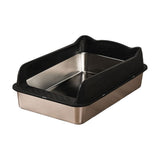 Stainless Steel Cat Litter Box Semi Enclosed High Sides Antis Scatter Odor Control Kitty Litter Pan V1366-AZ2-W-19830