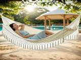 Double Tassel Hammock 110x59 Inch 450lbs Capacity Cotton-Polyester Canvas for Outdoor & V1232-LYDC-001