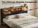 Artiss Double Bed Frame with LED Lights Storage Headboard 2 USB 2 AC Outlets Charging Station BFRAME-J-MEL-D-BK-AB