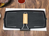 SOGA 2X 20.5cm Rectangular Cast Iron Griddle Grill Frying Pan with Folding Wooden Handle ZPAI061X2