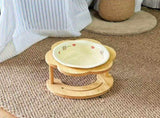Ceramic Pet Feeder with Wood Stand Tilted Cat Bowl for Comfortable Eating, Anti-Tip DesignZhu V1385-FTCWW-ZM-002