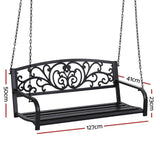 Gardeon Outdoor Porch Swing Chair Patio Furniture Floral Backrest 2 Seater Black ODF-GSC-STEEL-2S-FLORAL-BK