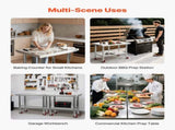 Stainless Steel Table, 60 x 76 cm Food Prep Worktable with Wheels, Kitchen Prep Table with V952-DLGZT2CWDB248JRDY001V0