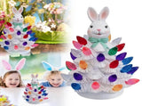 Ceramic Gnome Tree with LED Pastel Lights, Current Easter Light-Up Figurine, Spring Holiday Table V1366-AZ2-W-24002