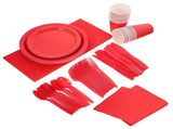 Red Paper plates and Napkins Set for Party Disposable Dinnerware with Bright Color and Unique Design V1370-AZ4-18279