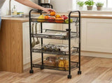 CARLA HOME 4 Tier Rolling Kitchen Trolley Cart - Metal Mesh - Black - Basic - Steel V178-36465