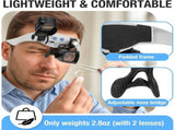 Black binocular magnifying glasses, LED lights, hands-free magnifier, adjustable magnification, V1102-108-BLA-86711