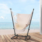 Gardeon Hammock Chair Outdoor Camping Hanging with Stand Cream HM-CHAIR-TASSEL-CREAM-H