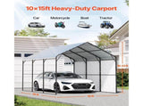 Heavy Duty Metal Carport, 10' x 15' Outdoor Carport with Galvanized Steel Frame & Roof, Car Tent V952-ZXCP10X15FT0DUG2BV0
