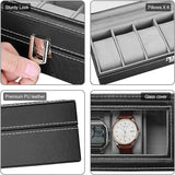 6-slot Leather Watch Box, Watch Box Organizer Glass jewelry Storage Black V1259-DP01-A-2870