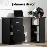 Artiss Desk & Chair Set 120cm Computer Desk with 3 Drawers & Open Shelves, Ergonomic Armless FURNI-DESK120-1142-BK