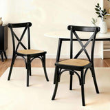 Artiss 2x Dining Chairs Rattan Wooden Kitchen Accent Chair Cafe Lounge Rubber Wood DINC-G-RA-BKX2