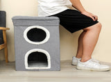Grey 3-Story Villa Cat House with Scratching Posts - Foldable Double-Decker Cat Condo, Warm & V888-ELOSUNG48747