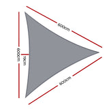 Instahut Shade Sail 6x6x6m Triangle 280GSM 98% Grey Shade Cloth SAIL-DL-H-6X6X6-C-GR