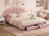 Artiss Double Bed Frame with 2 Storage Drawers Upholstered Velvet Platform Bed LED Headboard Pink BFRAME-G-GLOW-D-PK-AB