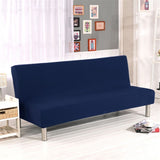 Solid Colour Armless Sofa Bed Cover Polyester Spandex Stretch Futon Slipcover 3 Seater Elastic Full V1369-AZ3-W-20276