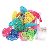 50 Rainbow 3D Hollowed Rattan Heart-Shaped 5M LONG String Fairy Lights, Battery Indoor & V382-RBWHRTRATTBATT50