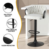 Artiss Bar Stool x4 Kitchen Dining Chair Counter Gaslift Woven Velvet Ivory BA-K-71096-BGX4